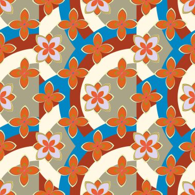 Çiçekler, vektör çizim ile çok renkli geometrik seamless modeli 