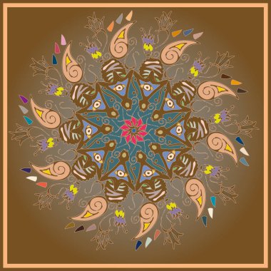 Basit renkli soyut mandala. Parlak dairesel süsleme basit şekiller oluşur. 