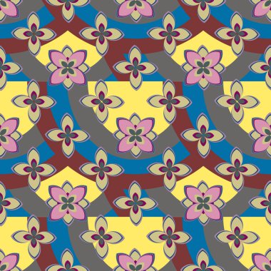 Çiçekler, vektör çizim ile çok renkli geometrik seamless modeli 