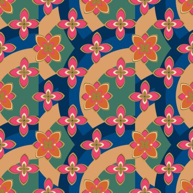 Çiçekler, vektör çizim ile çok renkli geometrik seamless modeli 
