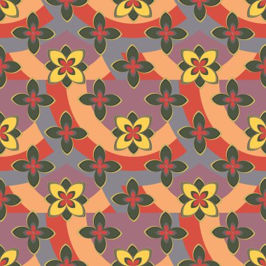 Çiçekler, vektör çizim ile çok renkli geometrik seamless modeli 