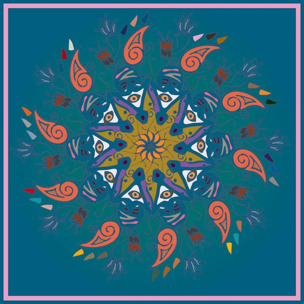 Simple Colorful Abstract Mandala Bright Circular Ornament Consists Simple Shapes — Stock Vector