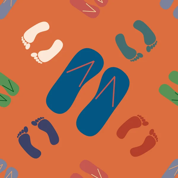 Color Seamless Pattern Slippers Footprints — Stock Vector