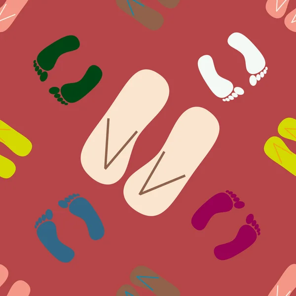 Цветной Бесшовный Узор Тапочками Отпечатками Ног — стоковый вектор