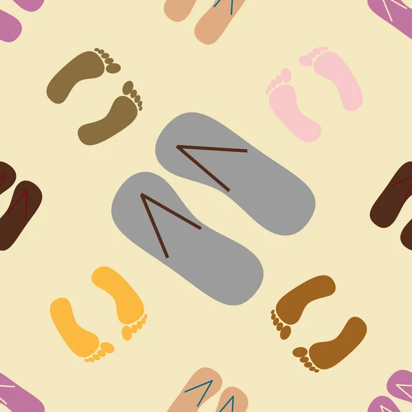 颜色无缝的样式与拖鞋和脚印 — 图库矢量图片