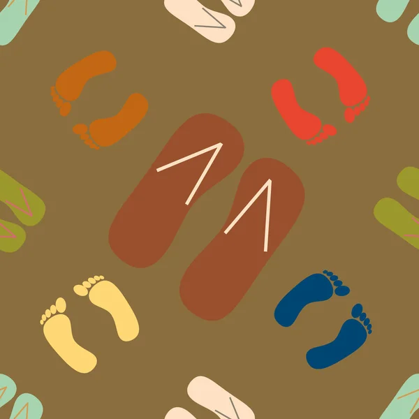 Color Seamless Pattern Slippers Footprints — Stock Vector