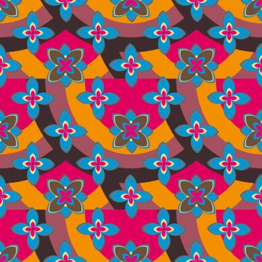 Çiçekler, vektör çizim ile çok renkli geometrik seamless modeli 