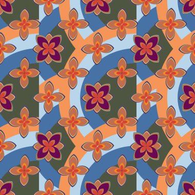 Çiçekler, vektör çizim ile çok renkli geometrik seamless modeli 