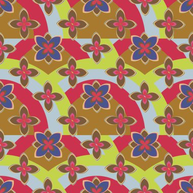 Çiçekler, vektör çizim ile çok renkli geometrik seamless modeli 