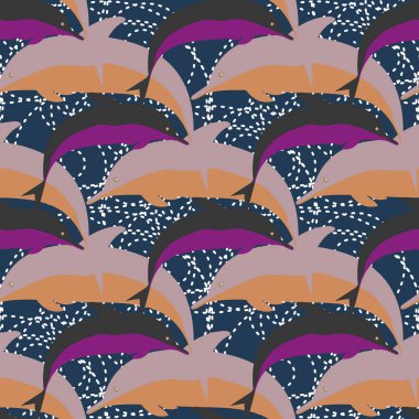 Dekoratif renkli seamless modeli sevimli yunuslar ile