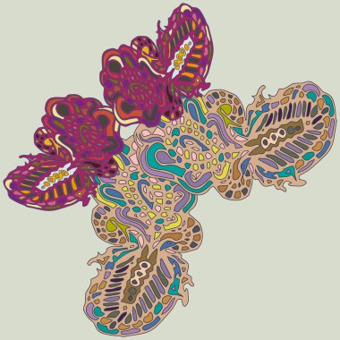 Soyut desenli renkli parlak kelebek kanatları, tekstil baskı, vektör çizim ile. Kumaş tasarımı için duvar kağıdı.