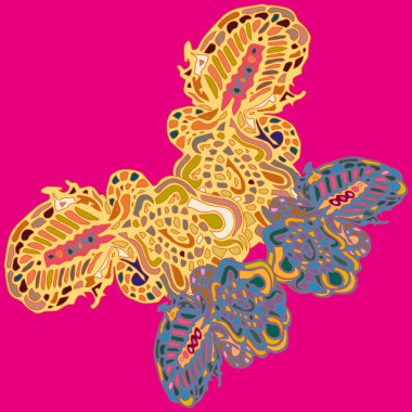 Soyut desenli renkli parlak kelebek kanatları, tekstil baskı, vektör çizim ile. Kumaş tasarımı için duvar kağıdı.