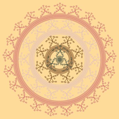 Basit renkli soyut mandala. Basit şekiller oluşan parlak dairesel süsleme. 