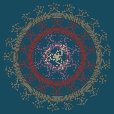 Basit renkli soyut mandala. Basit şekiller oluşan parlak dairesel süsleme. 