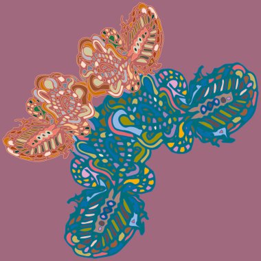 Soyut desenli renkli parlak kelebek kanatları, tekstil baskı, vektör çizim ile. Kumaş tasarımı için duvar kağıdı.