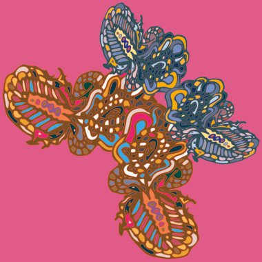 Soyut desenli renkli parlak kelebek kanatları, tekstil baskı, vektör çizim ile. Kumaş tasarımı için duvar kağıdı.