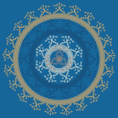 Basit renkli soyut mandala. Basit şekiller oluşan parlak dairesel süsleme. 