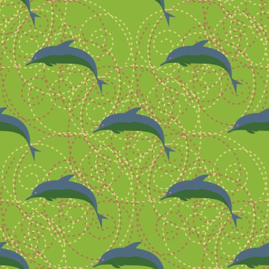 Dekoratif renkli seamless modeli sevimli yunuslar ile