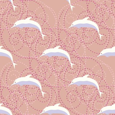 Dekoratif renkli seamless modeli sevimli yunuslar ile