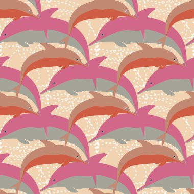 Dekoratif renkli seamless modeli sevimli yunuslar ile