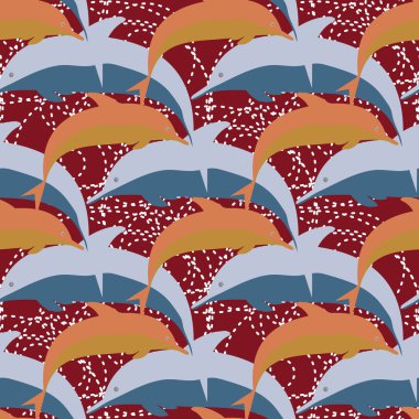 Dekoratif renkli seamless modeli sevimli yunuslar ile