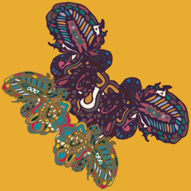 Soyut desenli renkli parlak kelebek kanatları, tekstil baskı, vektör çizim ile. Kumaş tasarımı için duvar kağıdı.