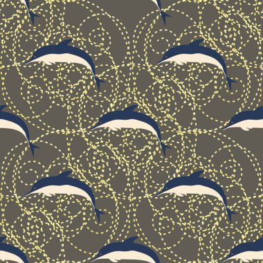 Dekoratif renkli seamless modeli sevimli yunuslar ile