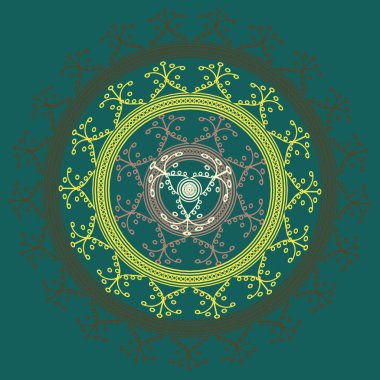 Basit renkli soyut mandala. Basit şekiller oluşan parlak dairesel süsleme. 