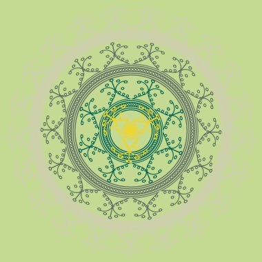 Basit renkli soyut mandala. Basit şekiller oluşan parlak dairesel süsleme. 