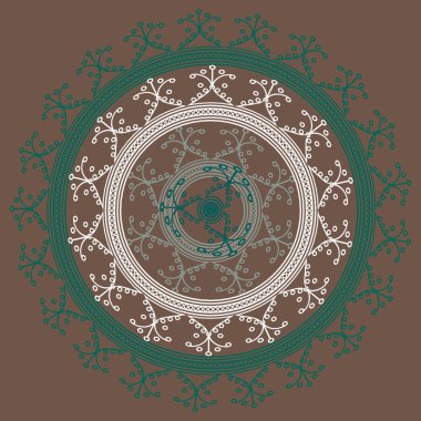 Basit renkli soyut mandala. Basit şekiller oluşan parlak dairesel süsleme. 