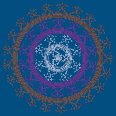 Basit renkli soyut mandala. Basit şekiller oluşan parlak dairesel süsleme. 