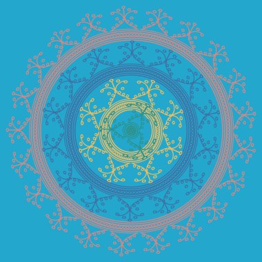 Basit renkli soyut mandala. Basit şekiller oluşan parlak dairesel süsleme. 