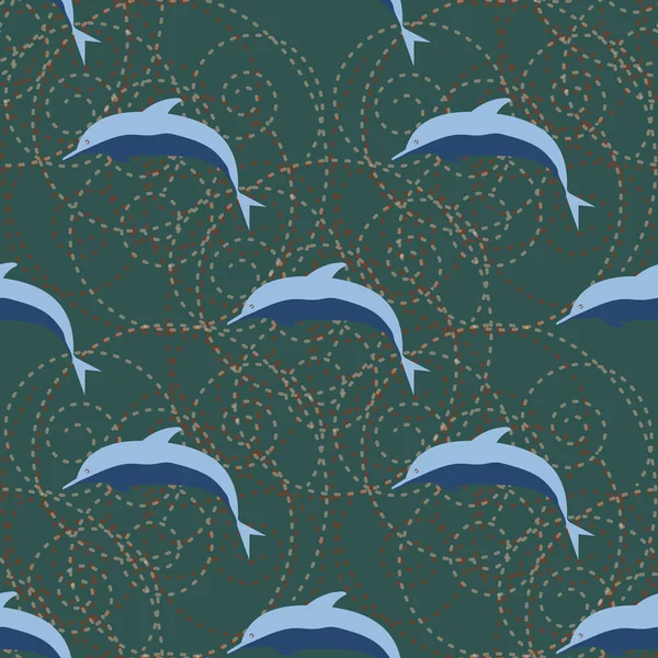 Decorative Colored Seamless Pattern Cute Dolphins — Stock Vector