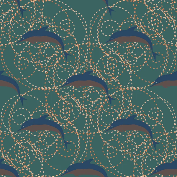 Decorative colored seamless pattern with cute dolphins