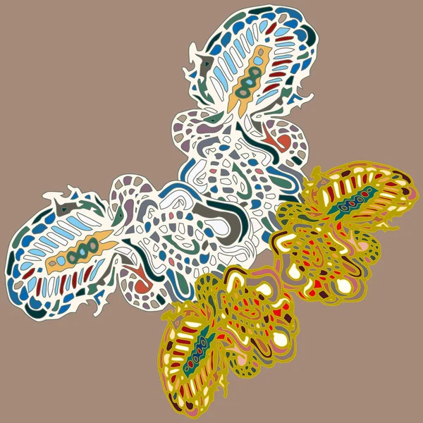 Abstracto Modelado Colorido Brillante Mariposa Con Alas Impresión Textil Ilustración — Vector de stock