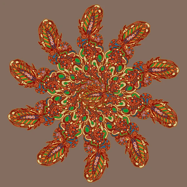 Nouveau Mandala Symétrique Dans Style Zentangle Inspiré Art Avec Doodle — Image vectorielle