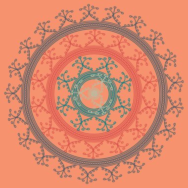 Basit renkli soyut mandala. Basit şekiller oluşan parlak dairesel süsleme. 