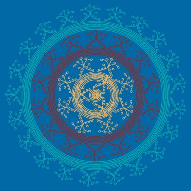 Basit renkli soyut mandala. Basit şekiller oluşan parlak dairesel süsleme. 