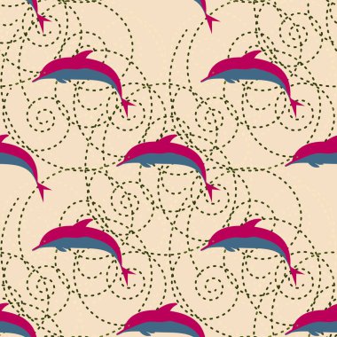 Dekoratif renkli seamless modeli sevimli yunuslar ile