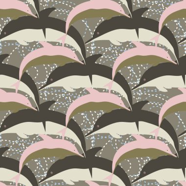 Dekoratif renkli seamless modeli sevimli yunuslar ile