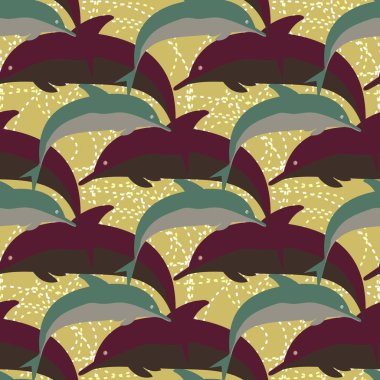 Dekoratif renkli seamless modeli sevimli yunuslar ile