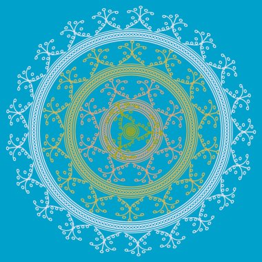 Basit renkli soyut mandala. Basit şekiller oluşan parlak dairesel süsleme. 