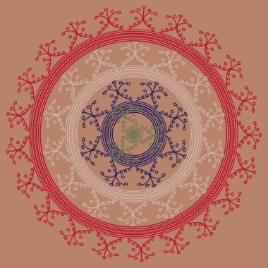 Basit renkli soyut mandala. Basit şekiller oluşan parlak dairesel süsleme. 