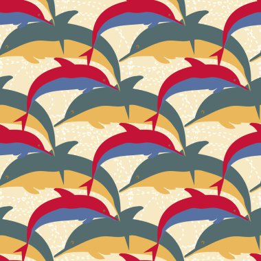 Dekoratif renkli seamless modeli sevimli yunuslar ile