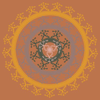 Basit renkli soyut mandala. Basit şekiller oluşan parlak dairesel süsleme. 