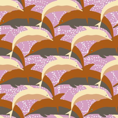 Dekoratif renkli seamless modeli sevimli yunuslar ile