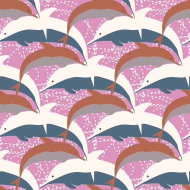 Dekoratif renkli seamless modeli sevimli yunuslar ile