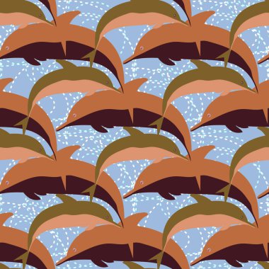 Dekoratif renkli seamless modeli sevimli yunuslar ile