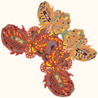 Soyut desenli renkli parlak kelebek kanatları, tekstil baskı, vektör çizim ile. Kumaş tasarımı için duvar kağıdı.