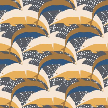 Dekoratif renkli seamless modeli sevimli yunuslar ile